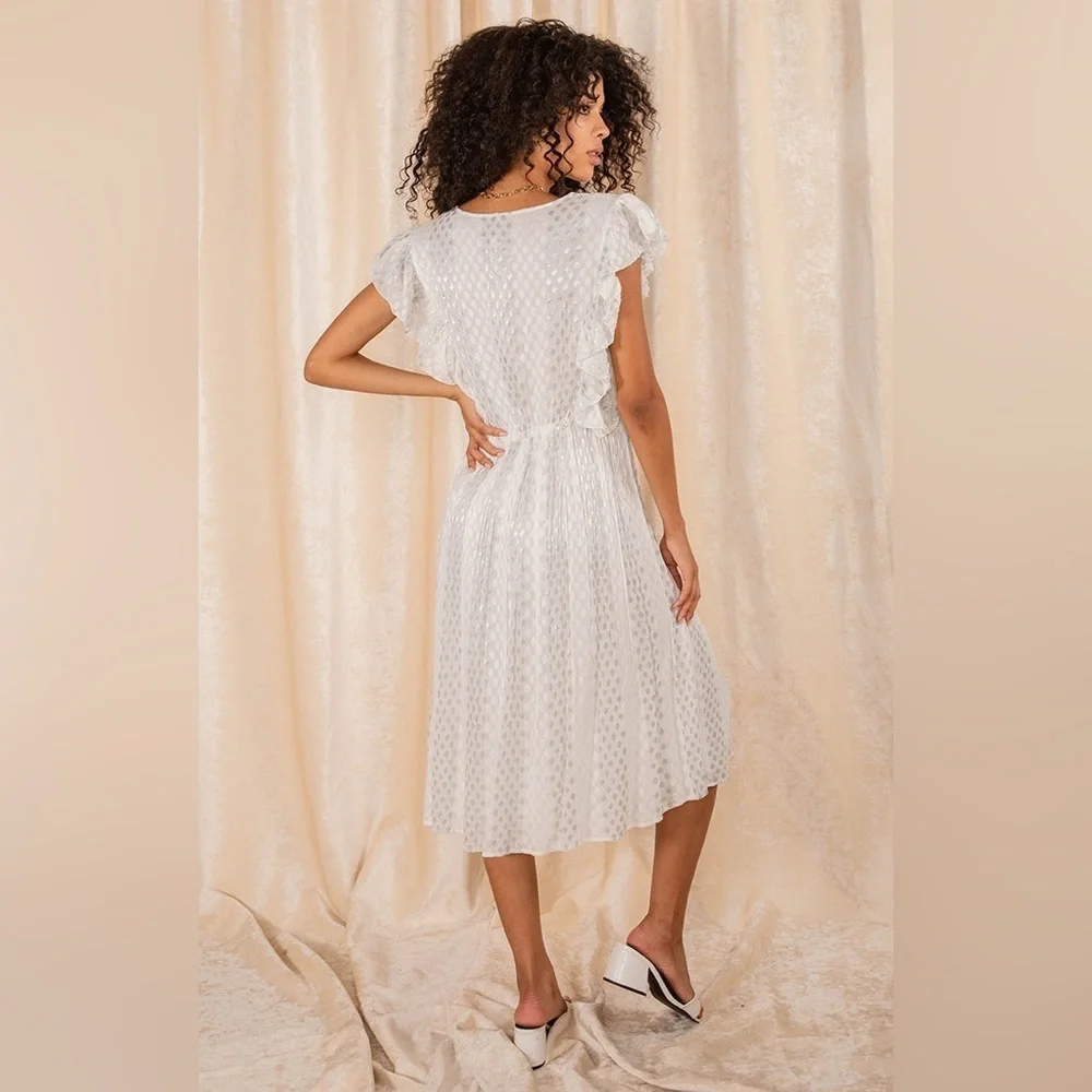 NWT ANTHROPOLOGIE RAGA WHISKED AWAY SURPLICE DRESS IN SILVER WHITE SIZE SMALL - Picture 4 of 15
